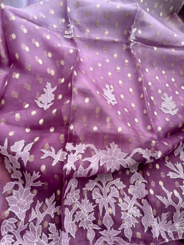 Classy Ombré Organza Silk Suit Set with Applique & Mirror Work