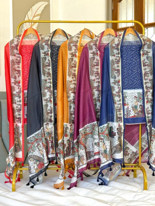 Exclusive Banarasi Chanderi Digital Print Suit Set | Kurta, Dupatta & Cotton Silk Bottom
