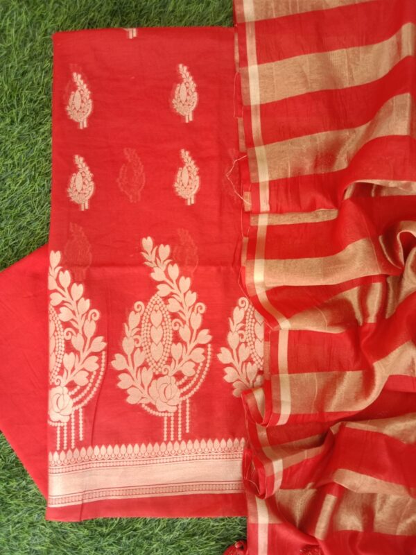 Banarasi Fancy Cotton Chanderi Suit Set with Zari Weaving