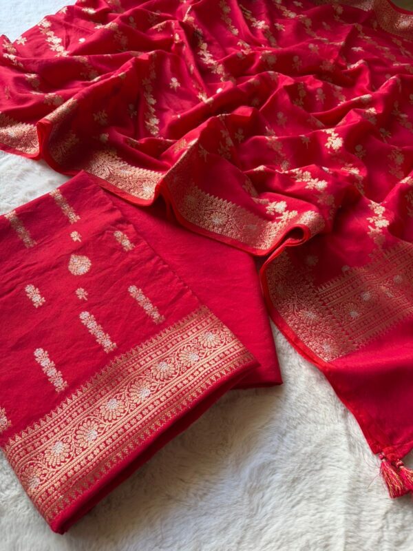 Banarasi Soft Cotton Silk Weaved Suit Set with Zari Booti & Jaal Dupatta