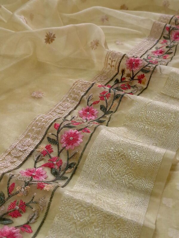 Pure Banarasi Cotton Embroidered Suit Set with Patola Weave & Organza Dupatta