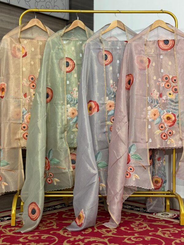 Krishangi by Megha – Exclusive Banarasi Tissue Applique 3 Piece Suit Set