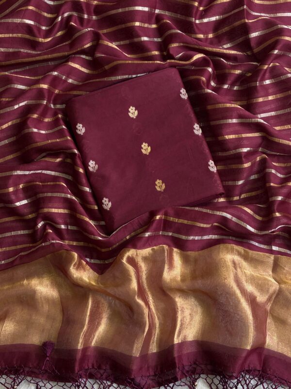 Pure Chanderi Silk Suit Set – Sona Rupa Booti Top with Tissue Stripe Dupatta