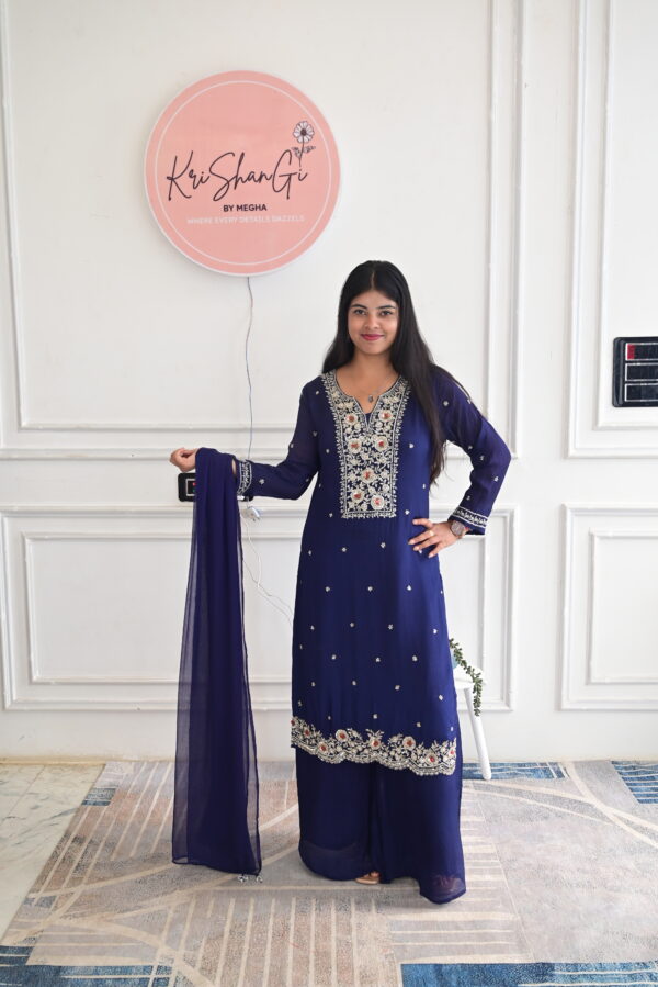 Pure Chinon 3-Piece Suit Set with Handwork, Sequins & Cutdana