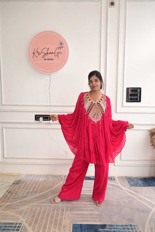 Long Kaftan-Style Georgette Cord Set with Heavy Handwork