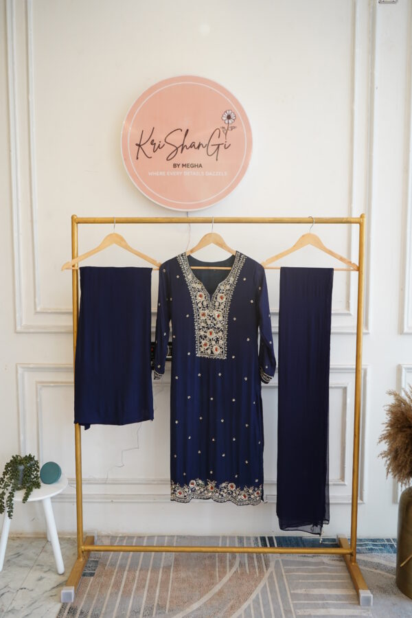 Pure Chinon 3-Piece Suit Set with Handwork, Sequins & Cutdana