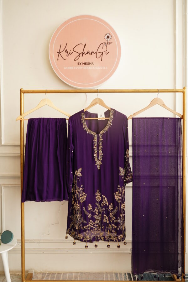 Krishangi Pure Chinon 3-Piece Suit with Heavy Sequins & Cutdana Work