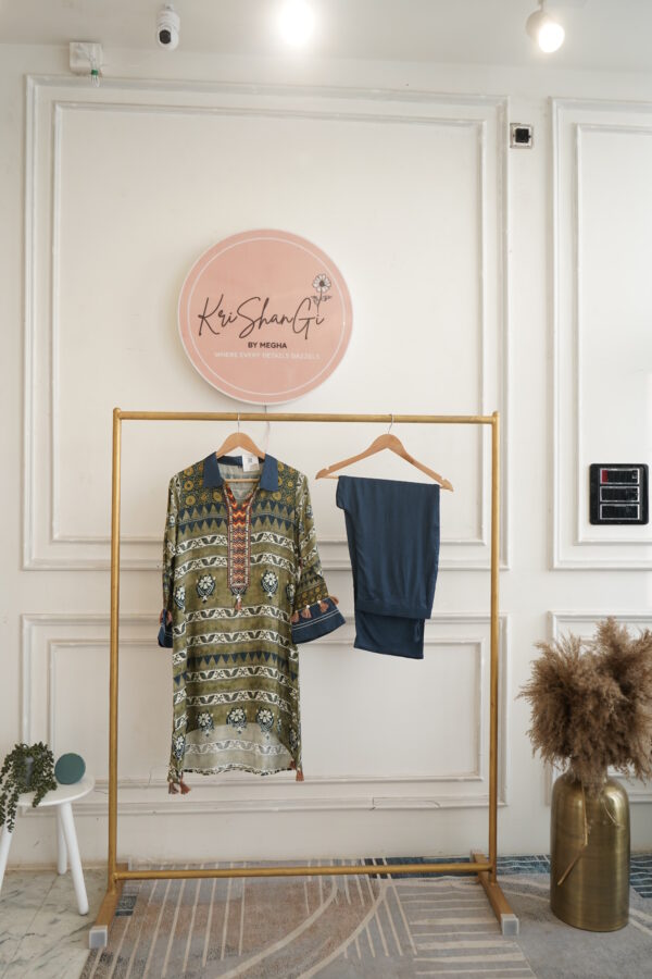 Krishangi Pure Muslin Digital Print Kurta Co-Ord Set with Handwork