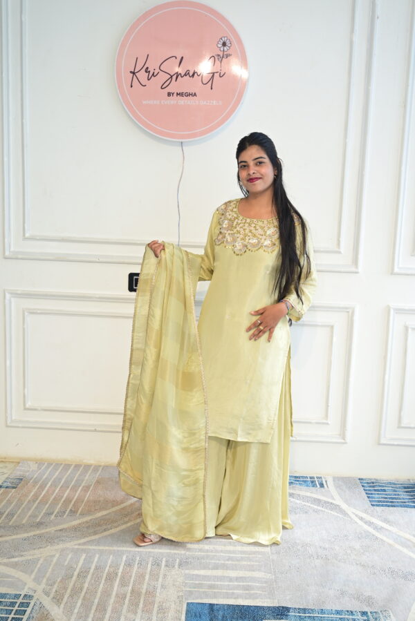 Glass Tissue Kurta Set with Sequin, Coin & Motif Handwork (3 Piece)