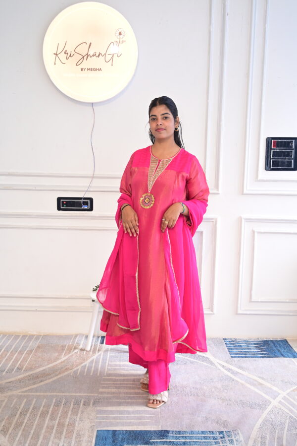 Pure Glass Tissue Suit Set with Handwork Neck (3 Piece)