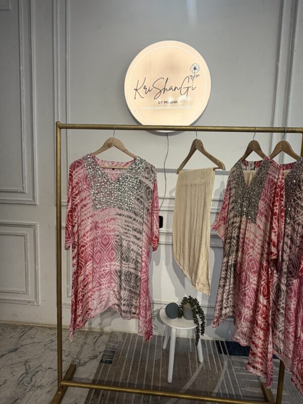 Pure Crepe Bandhani Print Kurta Set with Sequin Work