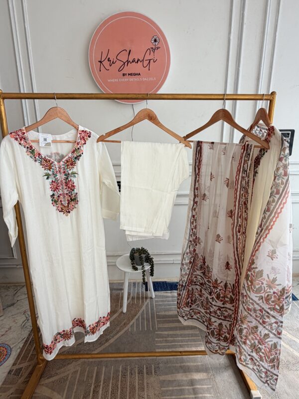 Cotton Kurta Set with Thread Katha Work & Brush Paint Detailing (3 Piece)