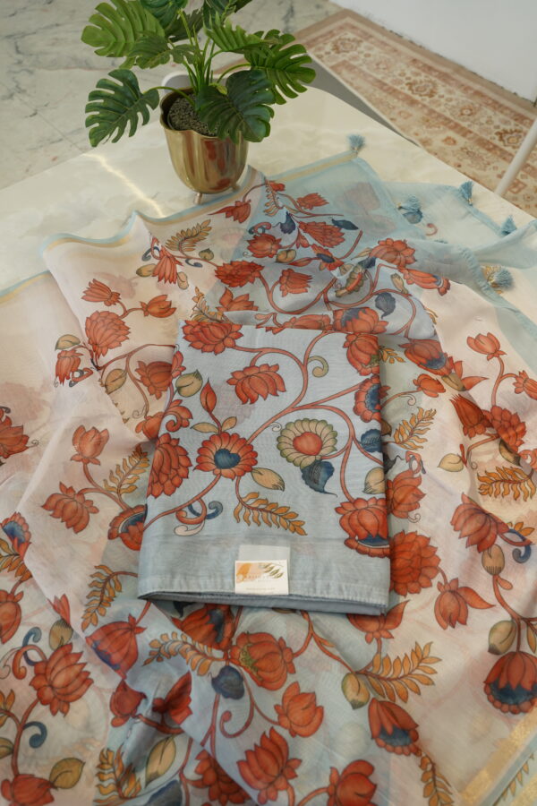 Chanderi Digital Print Suit Set with Cotton Silk Pant (3 Piece)