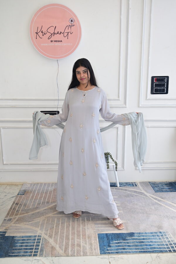 Pure Chinon Cutdana Handwork Suit Set with Pant & Dupatta (3 Piece Set)