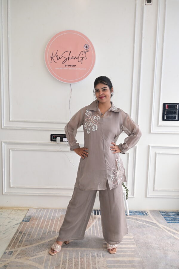 Pure Organza Co-ord Set with Inner & Handwork Top