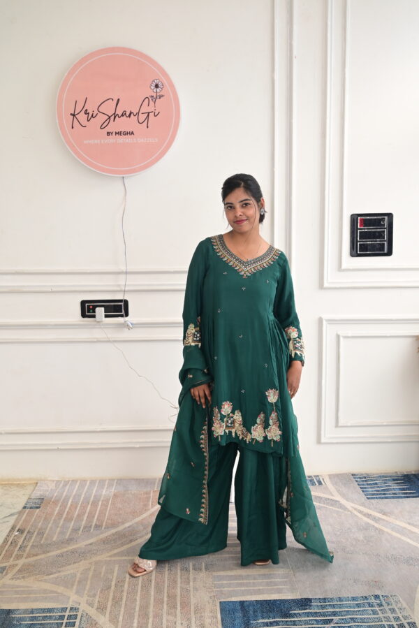 Viscose Georgette Peplum Style Suit Set with Embroidery & Divider (3 Piece Set)