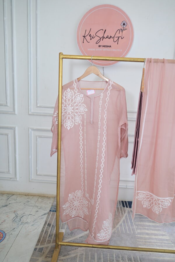 Pure Mul Chanderi Ribbon Work Suit Set (3 Piece Set)