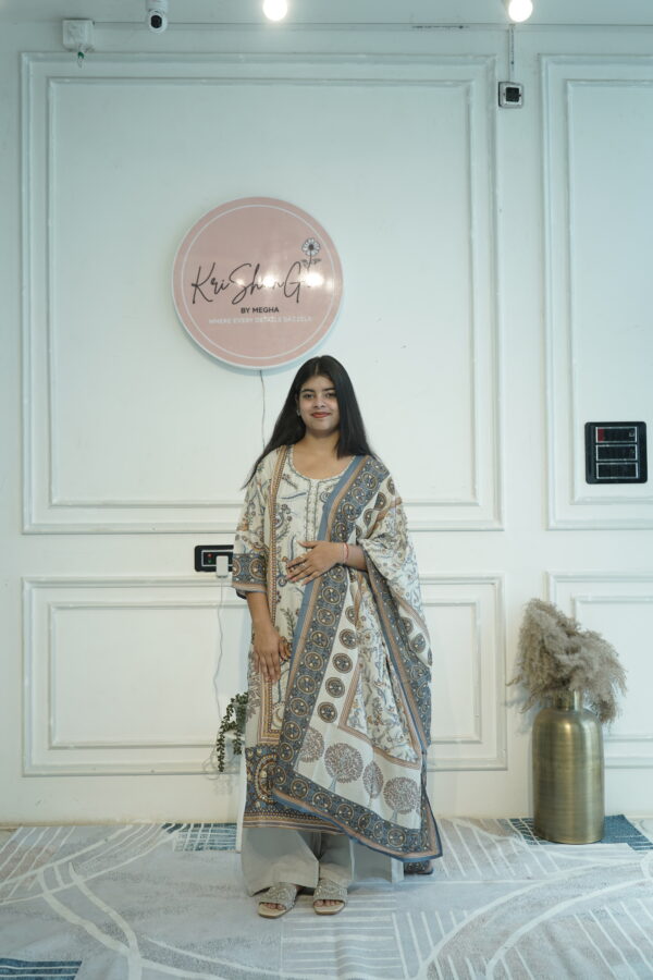 Pure Cotton Suit Set with Digital Print Kurta, Pearl & Sequin Work with Dupatta (3-Piece Set)