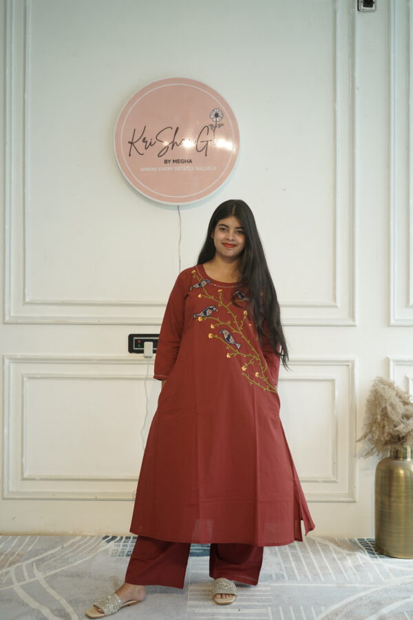 Pure Cotton Co-ord Set with Appliqué Work Kurta & Plain Pant (2-Piece Set)