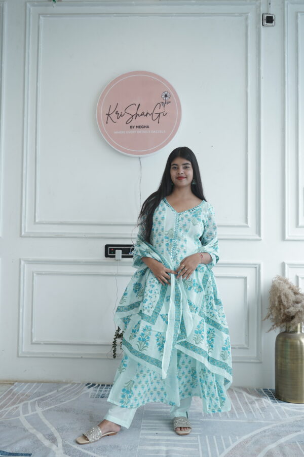 Pure Mul Cotton Suit Set with Mirror Work & Block Print (3-Piece Set)