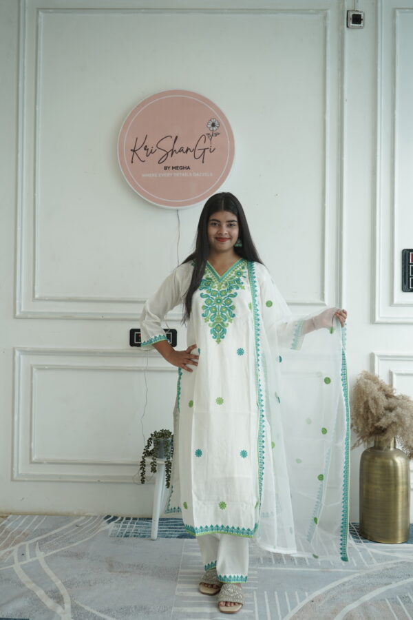 Cotton Suit Set with Kashmiri Work Kurta & Dupatta (3-Piece Set)