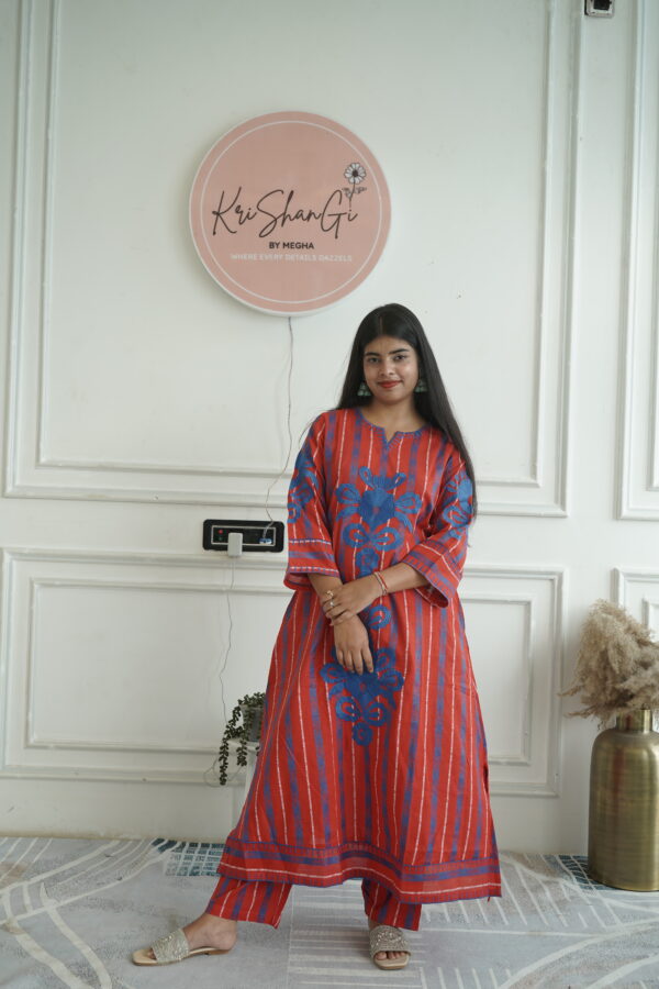 Flex Cotton Embroidered Kurta & Pant Co-ord Set with Self Weaving (2-Piece Set)