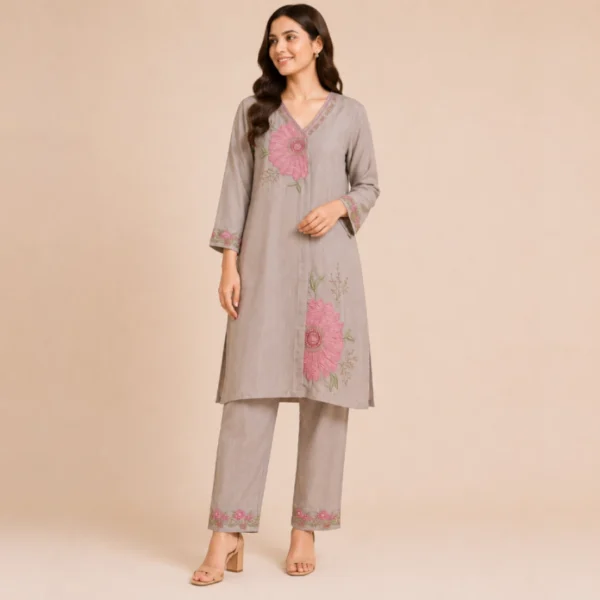 Mul Chanderi Handwork Appliqué Co-ord Set