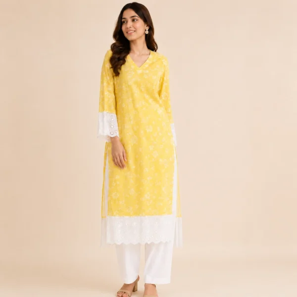 Yellow 2-Piece Chikankari Style Co-ord Set