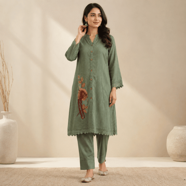 Sage Green Embroidered Co-ord Kurta Set