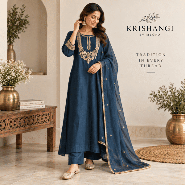 Midnight Blue Embroidered Kurta Set with Dupatta